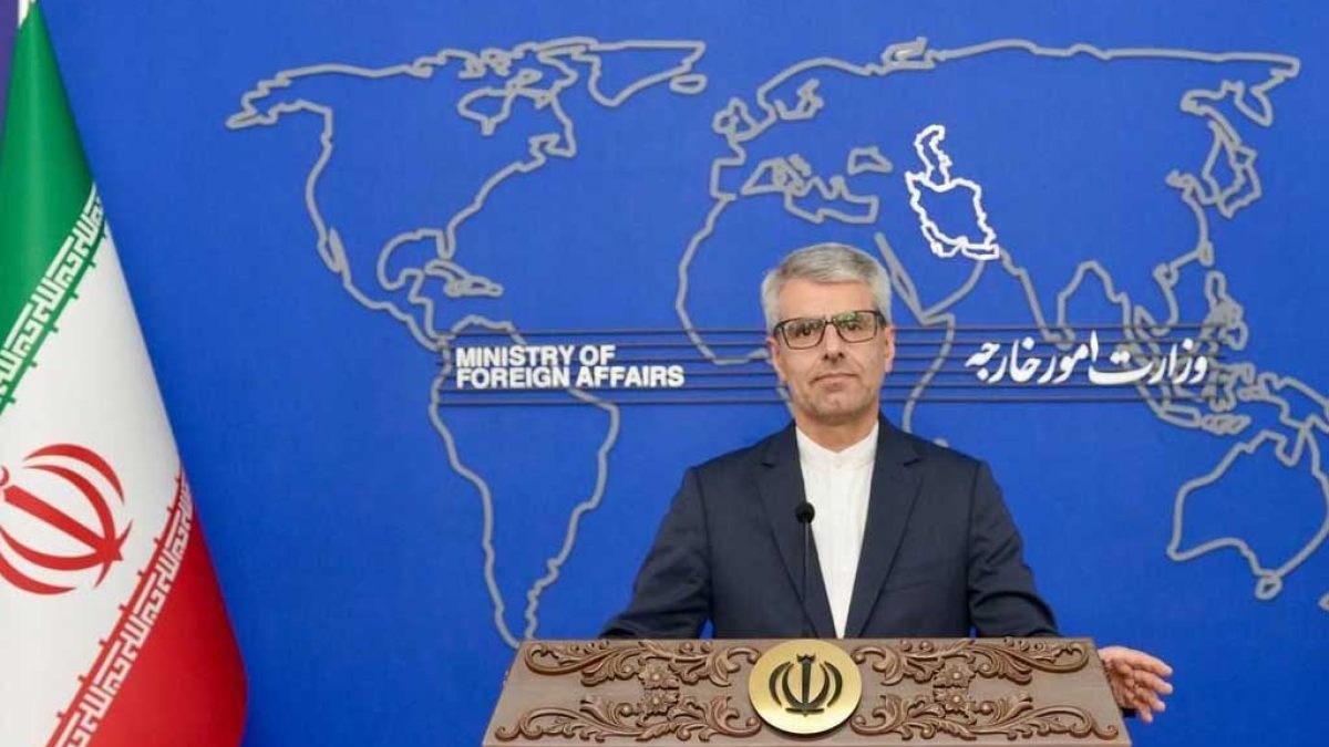 سخنگوی وزارت امور خارجه ایران در حال پاسخ به ادعاهای رئیس جمهور فرانسه