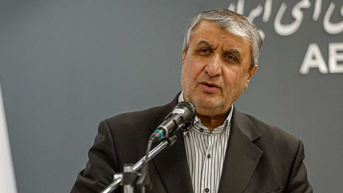 محمد اسلامی رئیس سازمان انرژی اتمی ایران در حال سخنرانی