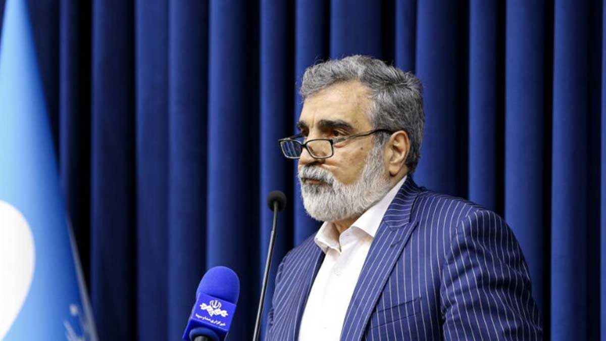 سخنگوی سازمان انرژی اتمی ایران در حال پاسخگویی به خبرنگاران