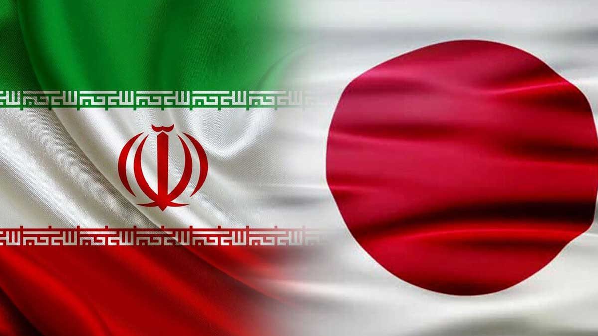 پرچم ژاپن و ایران در کنار نماد انرژی هسته‌ای و مذاکرات دیپلماتیک