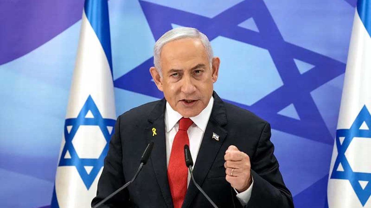 نتانیاهو در حال سخنرانی درباره مخالفت با تشکیل دولت فلسطینی