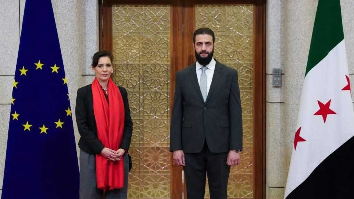 دیدار کمیسر اتحادیه اروپا با رئیس دولت انتقالی سوریه در دمشق