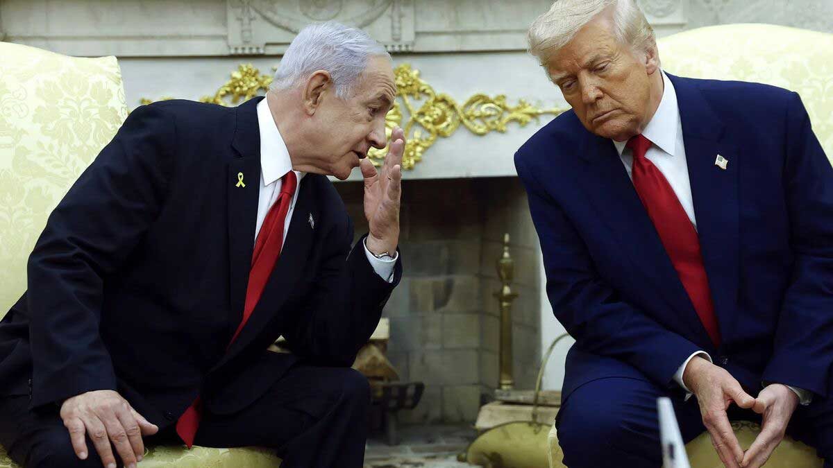 نخست‌وزیر اسرائیل نتانیاهو و رئیس‌جمهور آمریکا ترامپ در کنفرانس خبری طرح آتش‌بس غزه