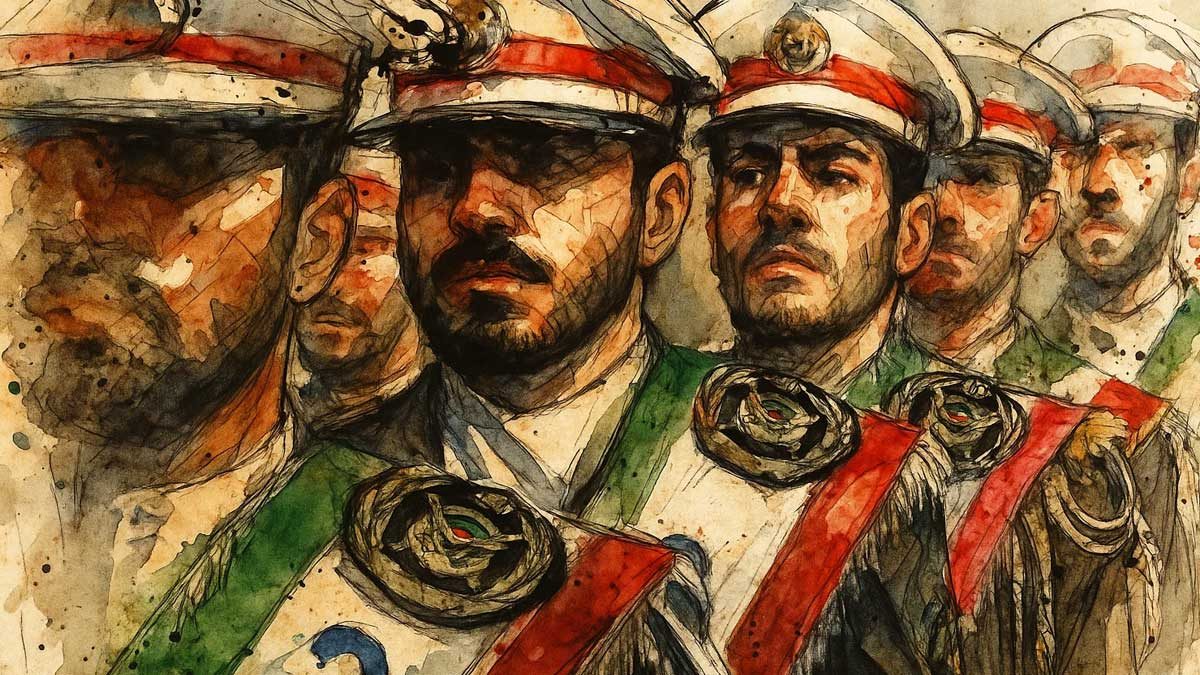رهبر ایران خامنه‌ای و نقشه خاورمیانه با محور مقاومت